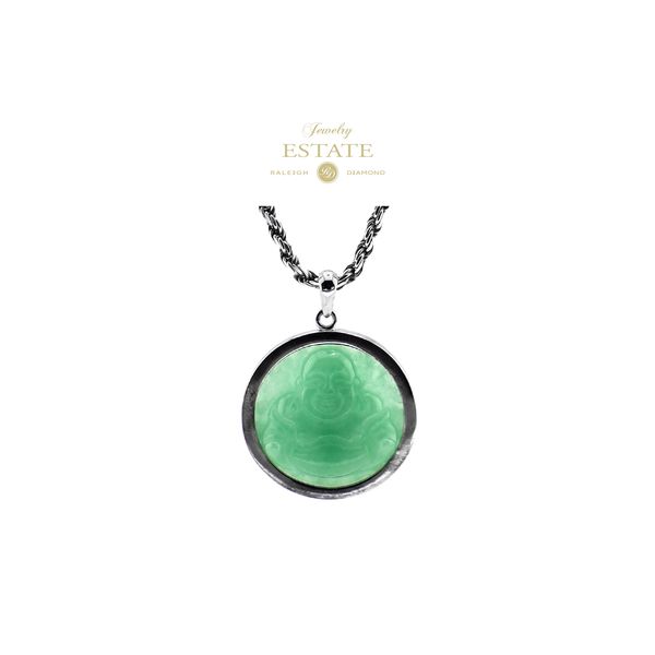 Estate Sterling Silver 925 Happy Budda Green Jade Pendant 26