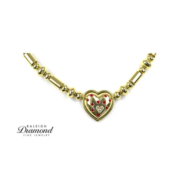 Estate 18K Yellow Gold Faraone Mannella Ruby Heart Pendant with Assorted Necklace Image 2 Raleigh Diamond Fine Jewelry Raleigh, NC