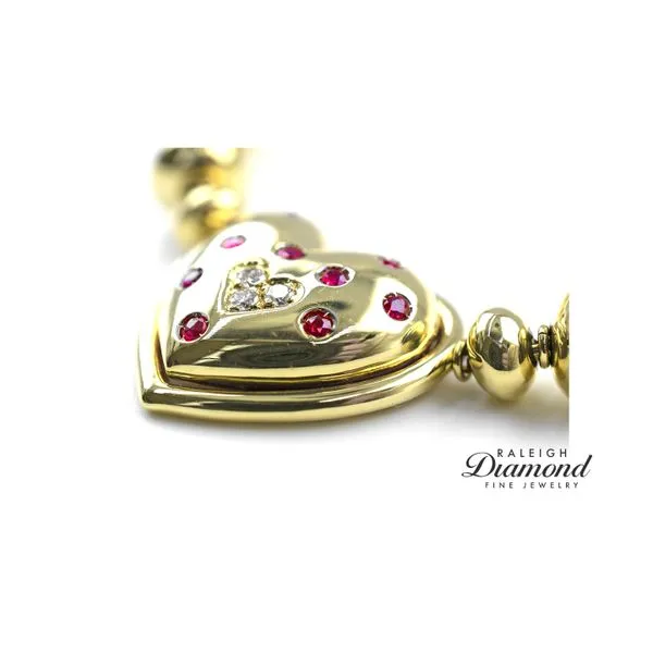Estate 18K Yellow Gold Faraone Mannella Ruby Heart Pendant with Assorted Necklace Image 3 Raleigh Diamond Fine Jewelry Raleigh, NC