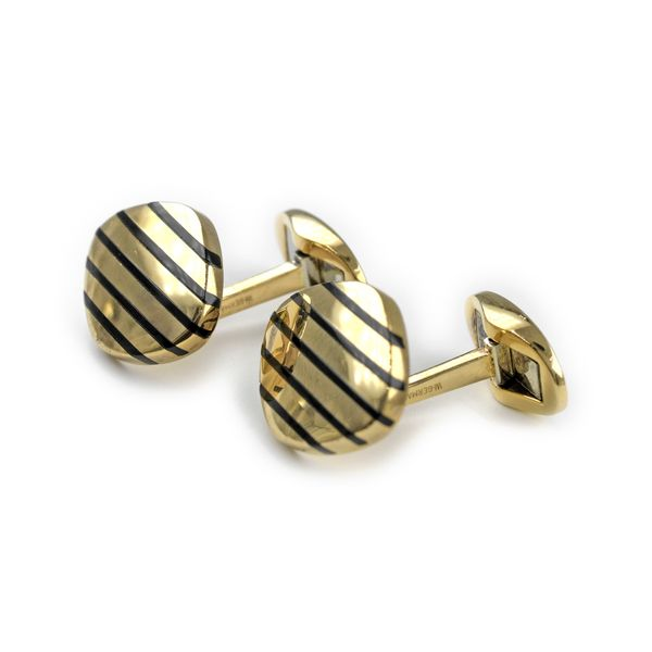 Estate Tiffany & Co. 18K Yellow Gold Striped Cufflinks Image 2 Raleigh Diamond Fine Jewelry Raleigh, NC