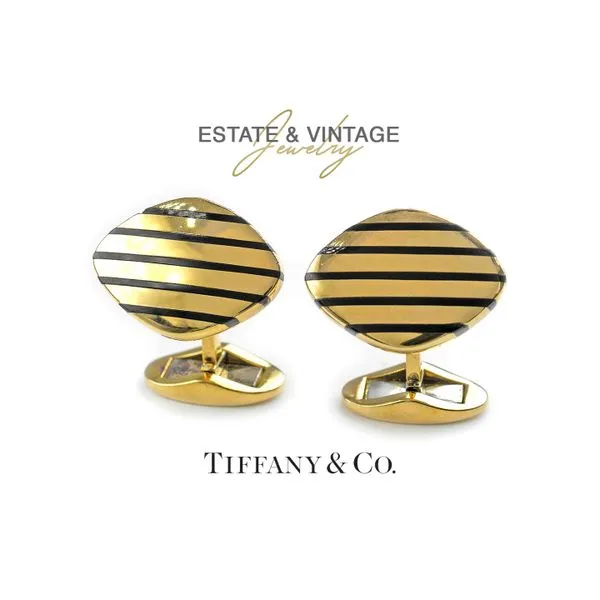 Estate Tiffany & Co. 18K Yellow Gold Striped Cufflinks Raleigh Diamond Fine Jewelry Raleigh, NC
