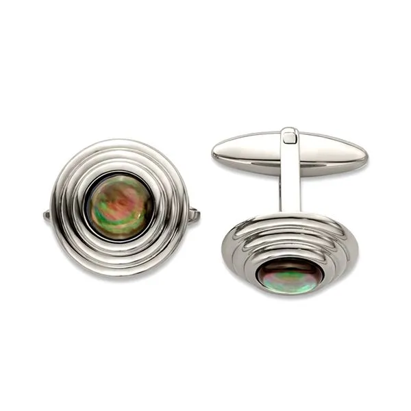 Stainless Steel Polished Black Mother of Pearl Circle Men's Cufflinks Raleigh Diamond Fine Jewelry Raleigh, NC