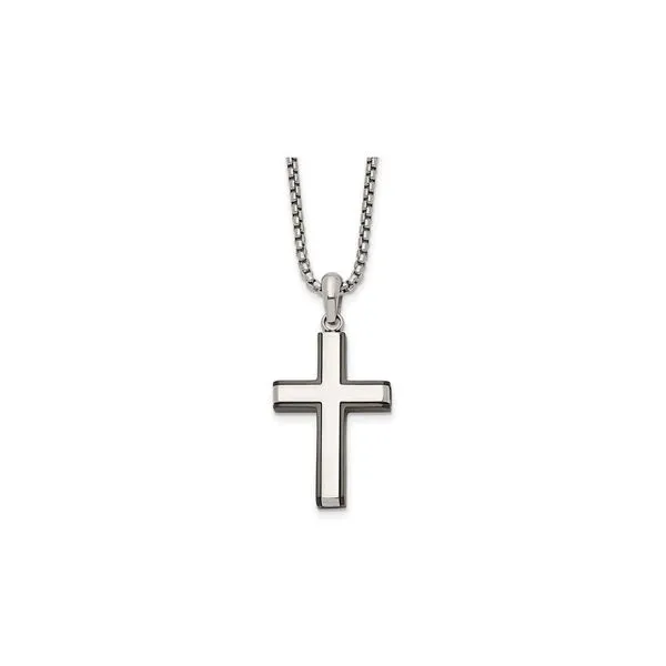 Stainless Steel Polished Black IP-plated Cross 20