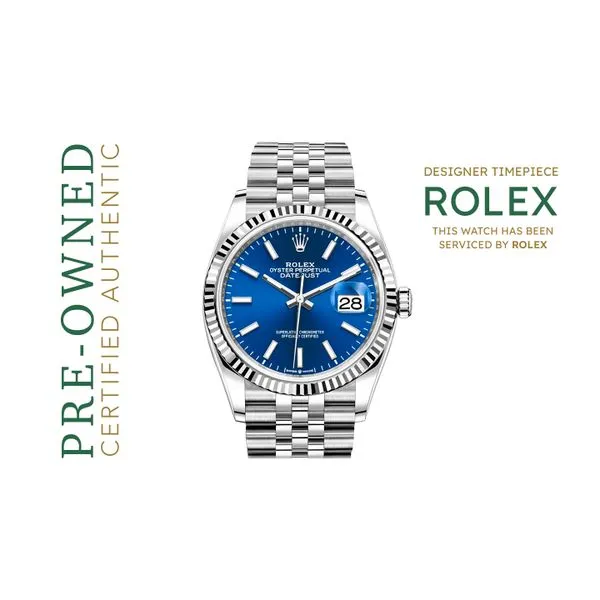 Estate Rolex 2024 36mm DateJust Blue Dial Model126234 with Original Box & Certification Papers Raleigh Diamond Fine Jewelry Raleigh, NC