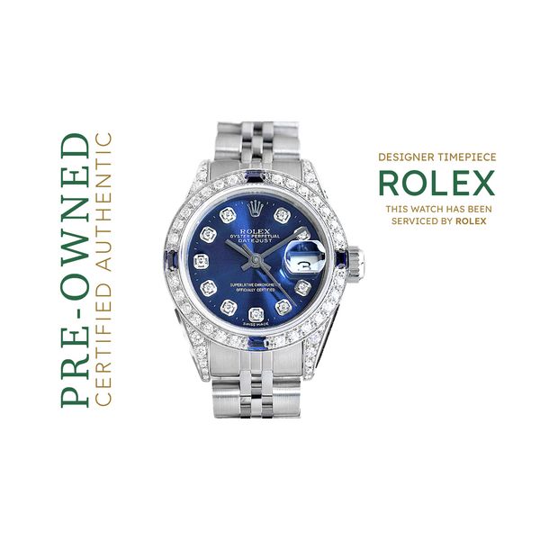 Estate Timepiece Rolex Ladies Watch 6917 Navy Blue Dial Diamonds & Sapphires Raleigh Diamond Fine Jewelry Raleigh, NC