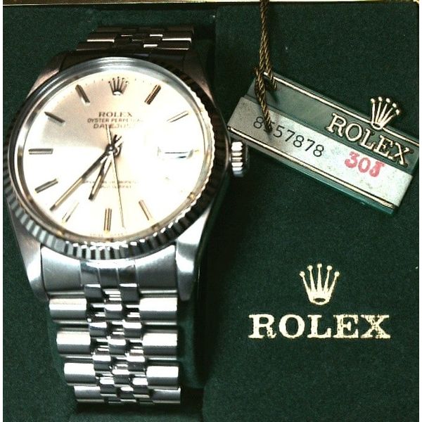 Estate Timepiece 1984 Rolex Mens Watch 16104 Datejust 36 18K White Gold Bezel Sterling Silver Automatic Image 2 Raleigh Diamond Fine Jewelry Raleigh, NC