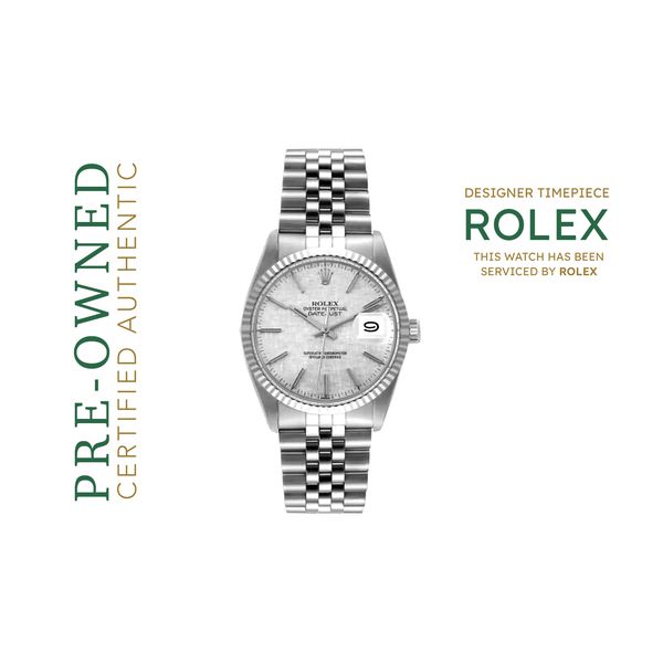 Estate Timepiece 1984 Rolex Mens Watch 16104 Datejust 36 18K White Gold Bezel Sterling Silver Automatic Raleigh Diamond Fine Jewelry Raleigh, NC