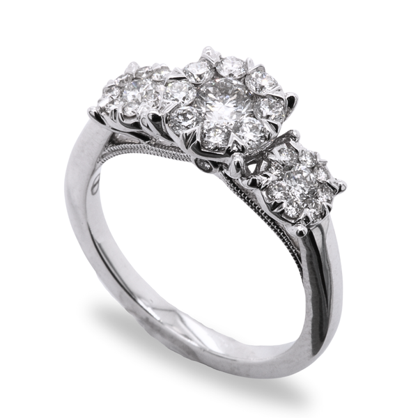 1 CT Three Stone Cluster Diamond Engagement Ring Rasmussen Diamonds Mount Pleasant, WI