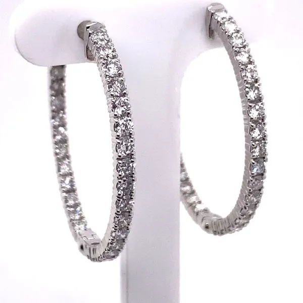 14K WHITE GOLD DIAMOND INSIDE-OUT HINGED HOOP EARRINGS CONTAINING 58 ROUND FULL CUT DIAMONDS = 2.22CT Rasmussen Diamonds Mount Pleasant, WI