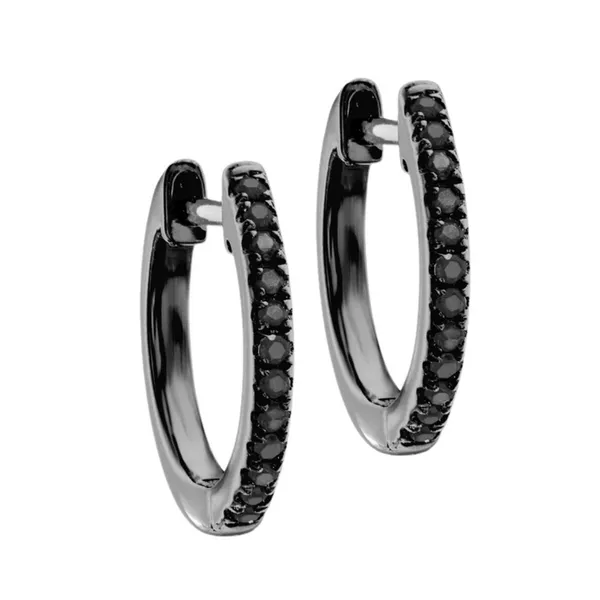 Black Finish Gold And Black Diamond Hoop Earrings