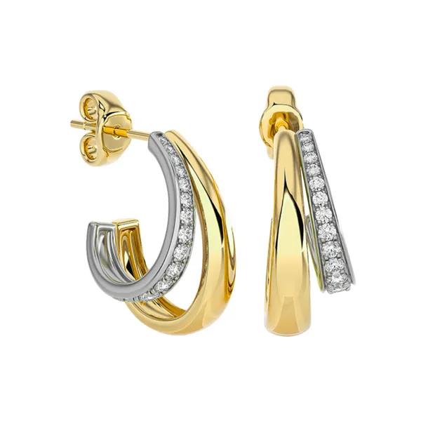 Two Tone Diamond J-Hoop Earrings Rasmussen Diamonds Mount Pleasant, WI