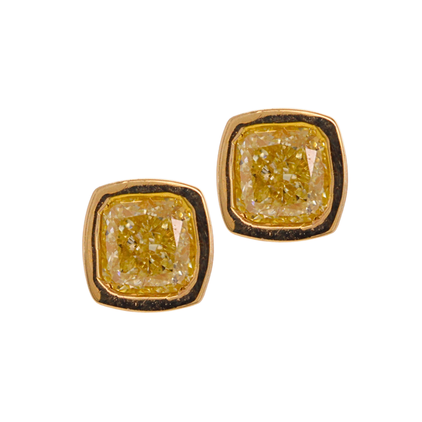 1 CT Cushion Cut Yellow Diamond Stud Earrings Rasmussen Diamonds Mount Pleasant, WI