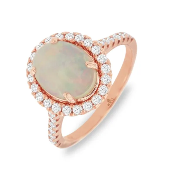 Opal and Diamond Halo Ring Rasmussen Diamonds Mount Pleasant, WI