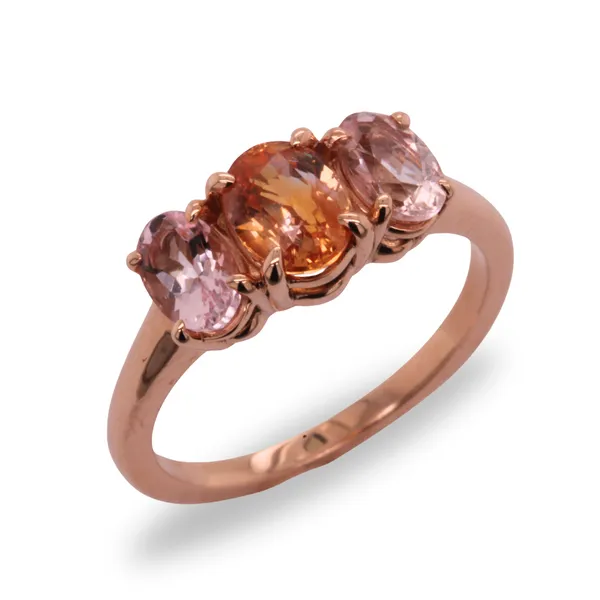 Morganite And Orange Sapphire 3 Stone Ring