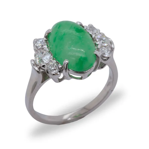 Platinum Oval Jade and Diamond Ring
