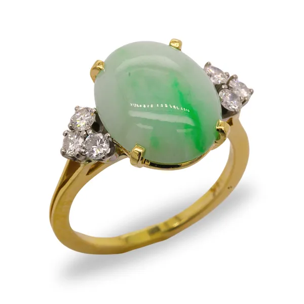 Oval Jade And 0.42 CTW Diamond Ring