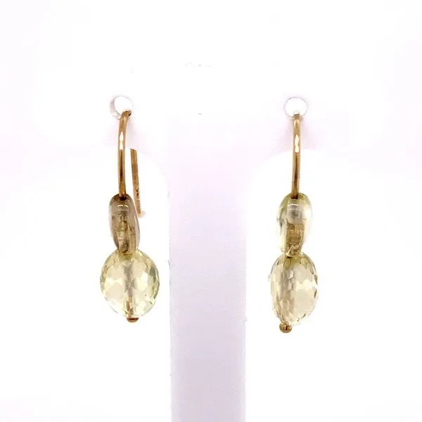 GREEN QUARTZ DROP EARRINGS 2 BRIOLETTE 9MM GREEN QUARTZ AND 2 6MM OVAL BEAD GREEN QUARTZ 14K YG Rasmussen Diamonds Mount Pleasant, WI