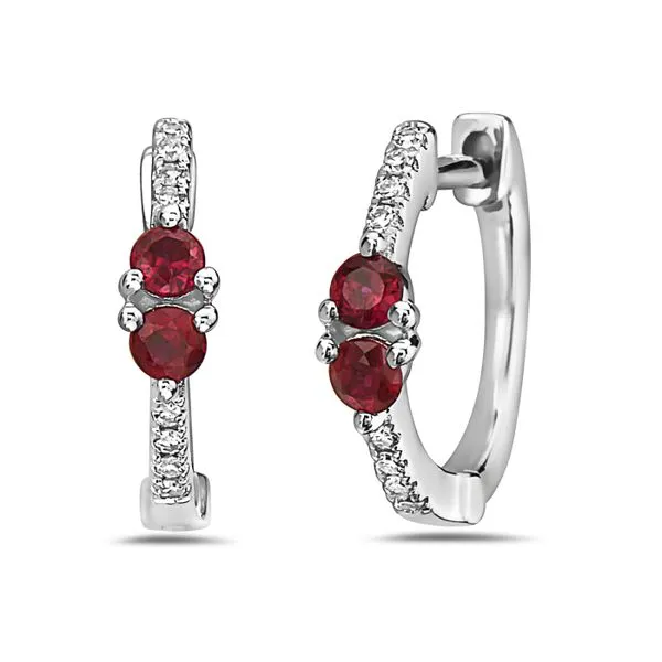 White Gold Ruby Diamond Hoop Earrings Rasmussen Diamonds Mount Pleasant, WI