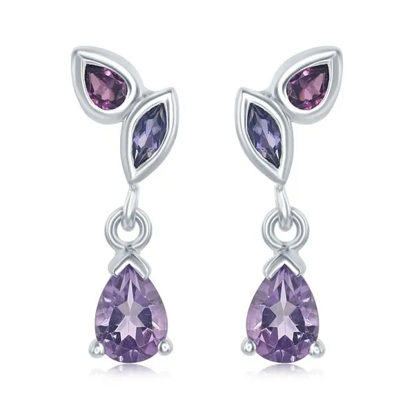 Amethyst, Rhodolite And Iolite Earrings