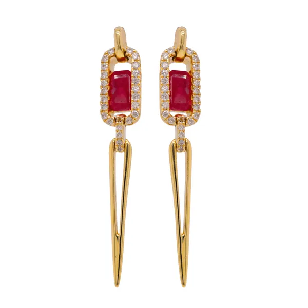 Ruby And Diamond Drop Earrings Rasmussen Diamonds Mount Pleasant, WI