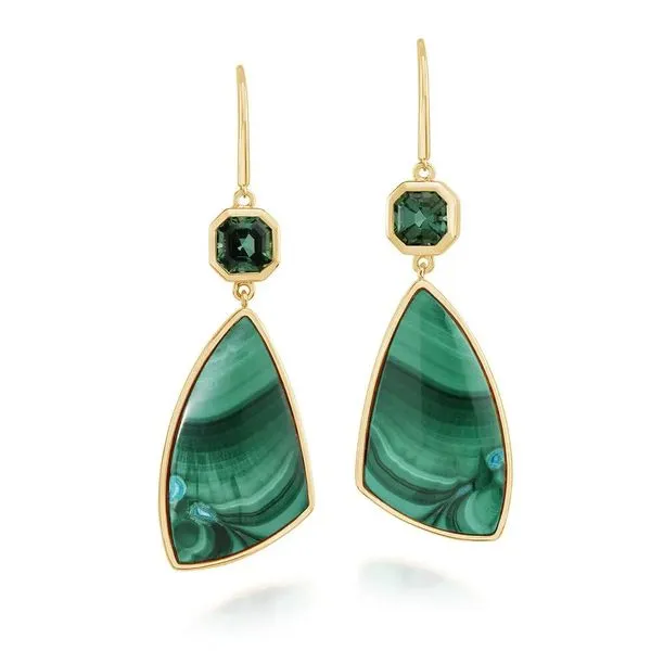 Malachite And Green Tourmaline Dangle Earrings