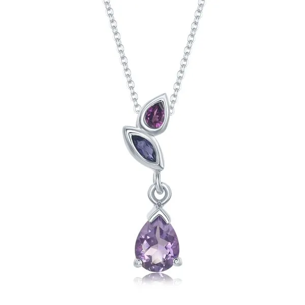 Sterling Silver Iolite, Pink Tourmaline, and Amethyst Pendant Rasmussen Diamonds Mount Pleasant, WI