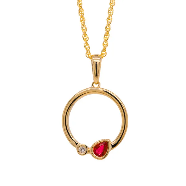 Ruby And Diamond Circle Pendant