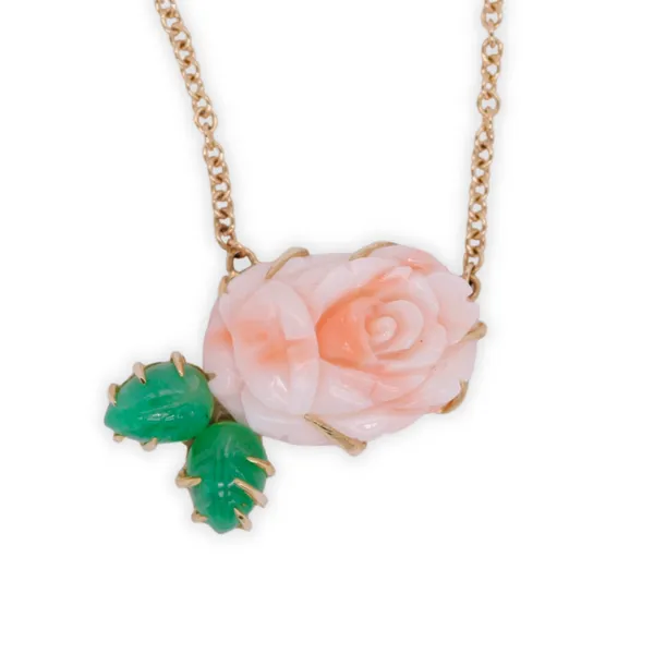 Coral And Nephrite Jade Flower Necklace Rasmussen Diamonds Mount Pleasant, WI