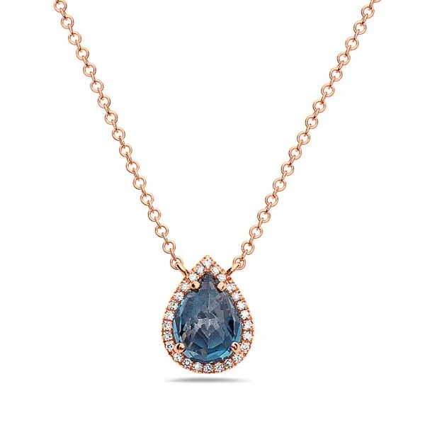 Rose Gold Blue Topaz Necklace Rasmussen Diamonds Mount Pleasant, WI