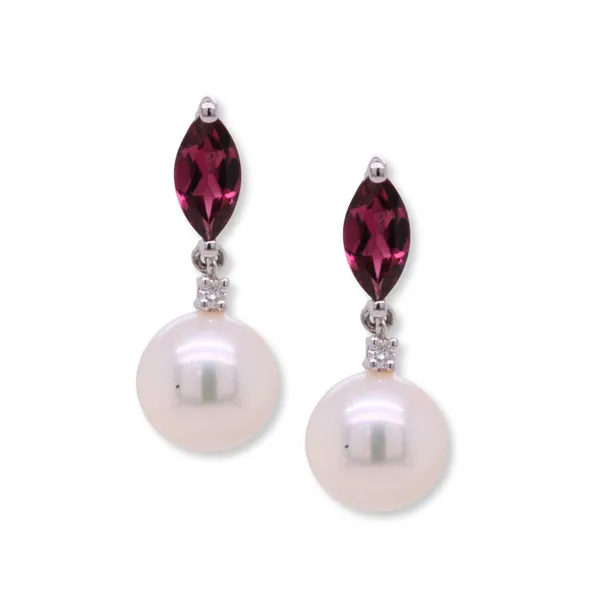 9mm Pearl and Rhodolite Garnet Earrings Rasmussen Diamonds Mount Pleasant, WI