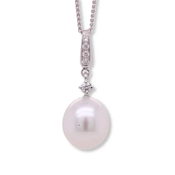 Pearl And Diamond Drop Pendant Rasmussen Diamonds Mount Pleasant, WI