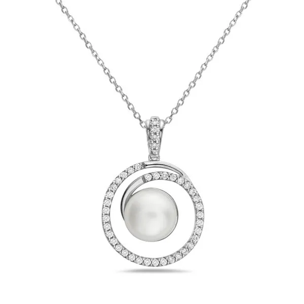 Pearl And Diamond Spiral Pendant Rasmussen Diamonds Mount Pleasant, WI
