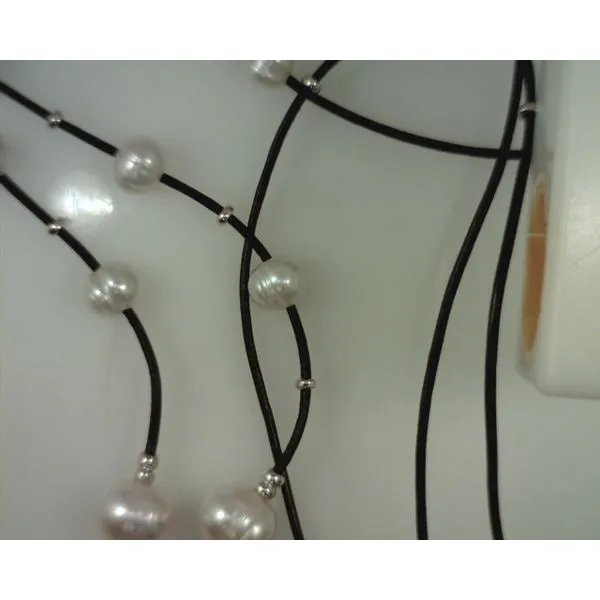 Sterling Silver, Leather and Pearl necklace  Rasmussen Diamonds Mount Pleasant, WI