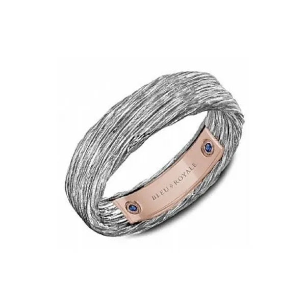 White and Rose Gold Mens Wedding Band Rasmussen Diamonds Mount Pleasant, WI