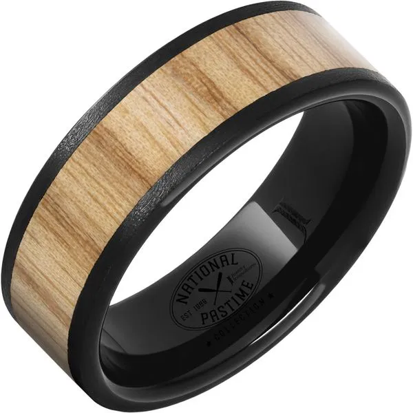 Baseball Bat Wood Inlayed Mens Ring