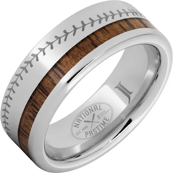 Baseball Bat Wood Inlayed Mens Ring
