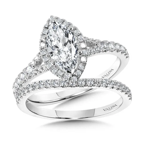 White Gold Diamond Halo and Split Shank Marquise Ring Image 3 Rasmussen Jewelers Spanish Fork, UT