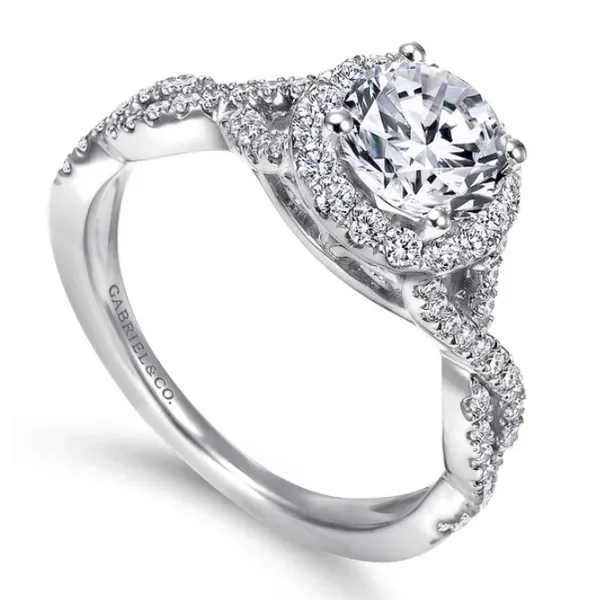 Striking White Gold Twist Halo Ring Image 2 Rasmussen Jewelers Spanish Fork, UT