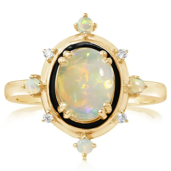 Australian Opal/ Diamond Ring with Black Enamel Rasmussen Jewelers Spanish Fork, UT