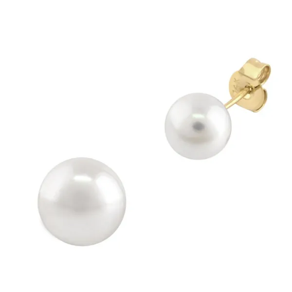 Yellow Gold Pearl Studs with 8mm Pearls Rasmussen Jewelers Spanish Fork, UT