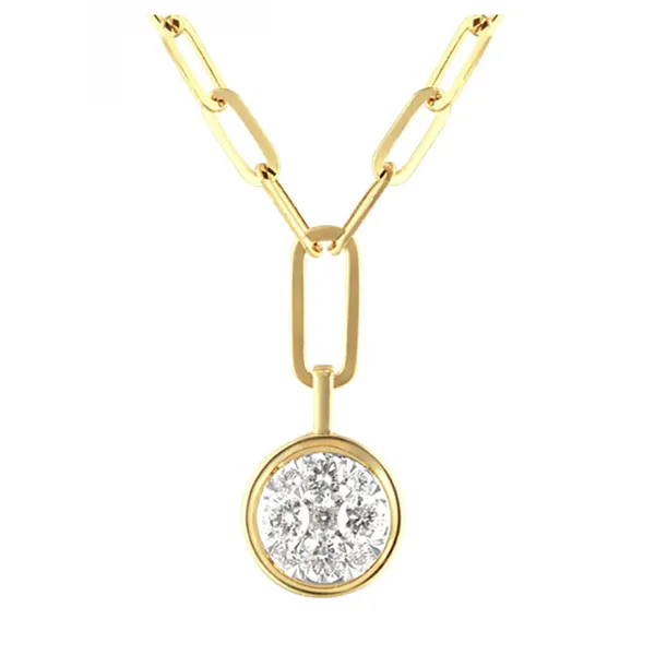 Yellow Gold Diamond Cluster Necklace with Paperclip Chain Rasmussen Jewelers Spanish Fork, UT