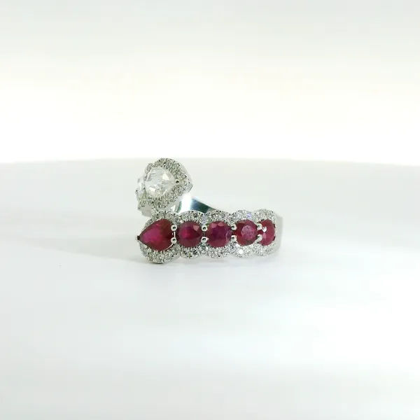 2.29ctw Diamond and Ruby Bypass Ring in 18kt White Gold with Pear and Round Rose-Cut Stones Image 3 Redlands Jewelers Redlands, CA