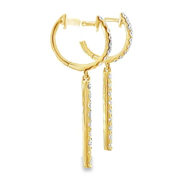 Gold Hoop Earrings with Diamond Dangle Image 2 Redlands Jewelers Redlands, CA