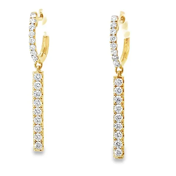 Gold Hoop Earrings with Diamond Dangle Image 3 Redlands Jewelers Redlands, CA