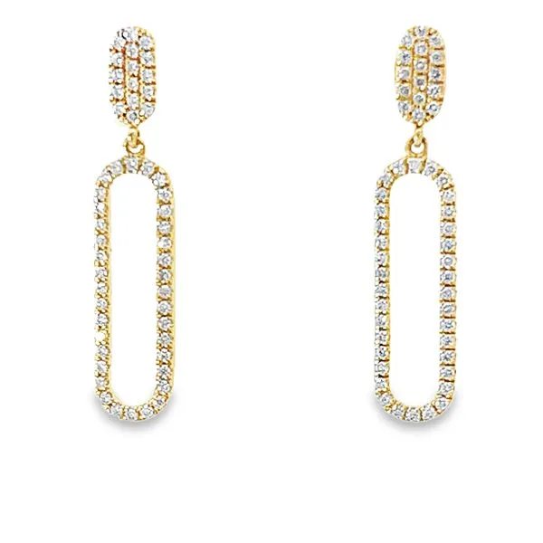 Gold Oval Dangle Diamond Earrings Image 3 Redlands Jewelers Redlands, CA