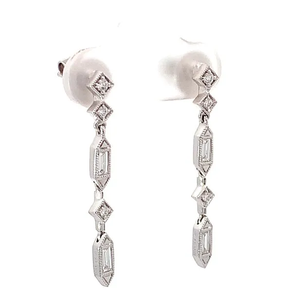 Elegant Baguette and Round Diamond Dangle Earrings Redlands Jewelers Redlands, CA