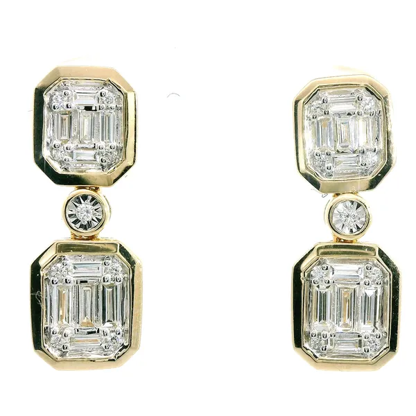 Baguette and Round Diamond Drop Earrings Image 2 Redlands Jewelers Redlands, CA