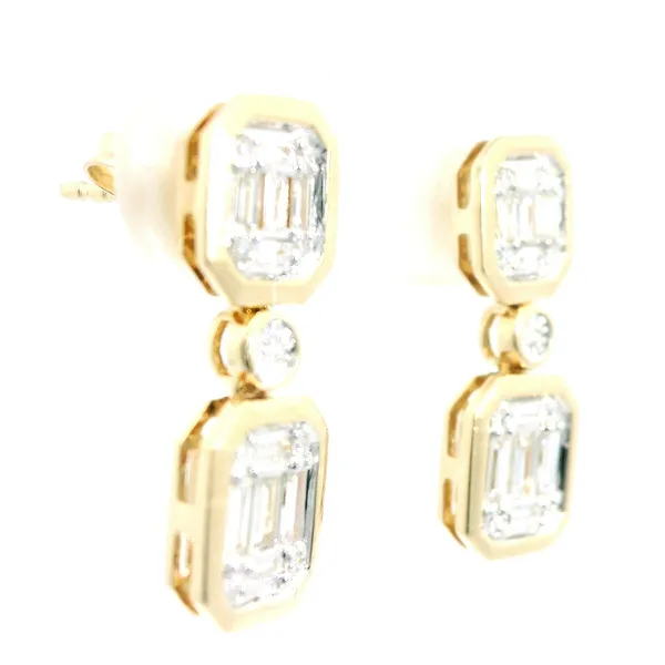 Baguette and Round Diamond Drop Earrings Image 3 Redlands Jewelers Redlands, CA