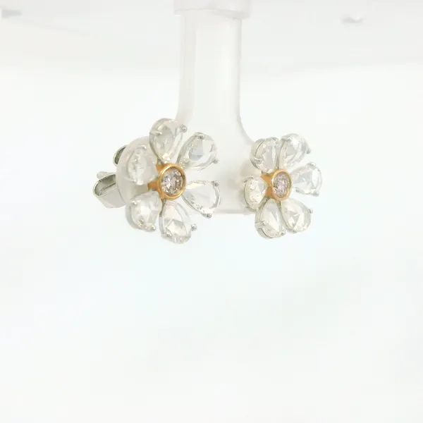 2.58ctw Rose-Cut Diamond Earrings in 18kt White Gold with Bezel-Set Center Stones Image 2 Redlands Jewelers Redlands, CA
