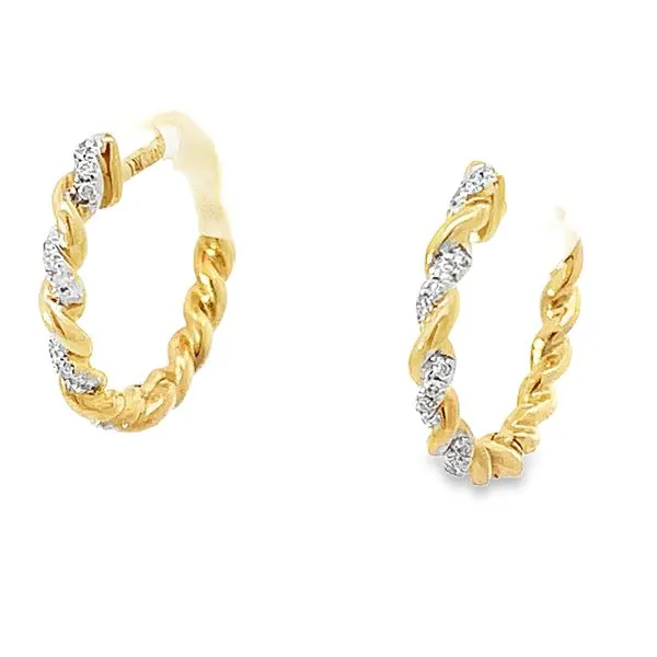 Elegant Two-Tone Twist Diamond Hoop Earrings Image 3 Redlands Jewelers Redlands, CA